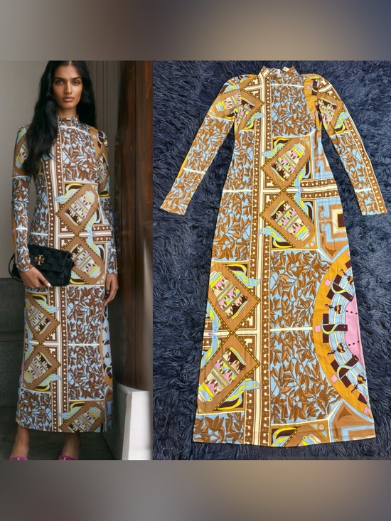 Tory Burch Dresses & Skirts - Tory Burch Geometric Garden Printed Mock-Neck Midi Dress. Size 2